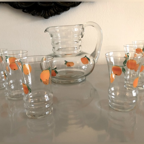 ANCHOR HOCKING Vintage Orange Juice Pitcher and 6 glasses. - Picture 4 of 8